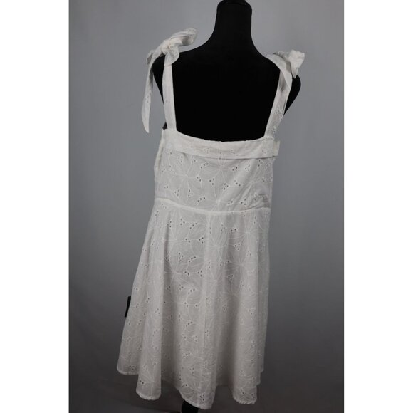 Lulus White Embroidered A-Line Dress With Tie Straps & Zipper Closure XL Cotton/ - Picture 4 of 9